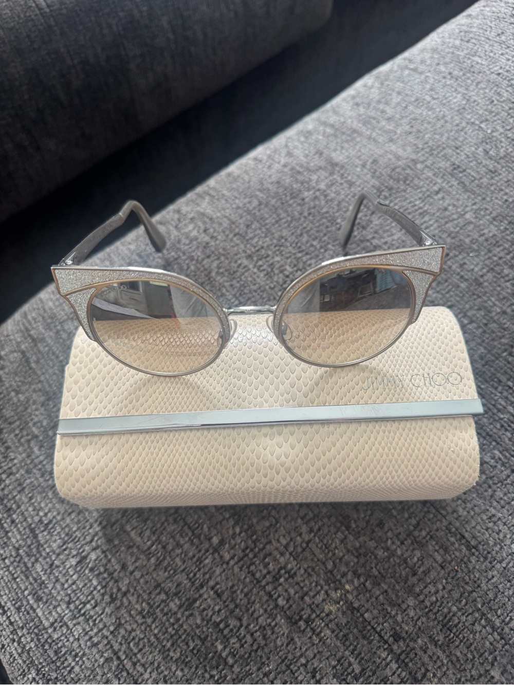 Jimmy Choo Silver Crystal Cat-Eye Sunglasses with Gradient Lenses